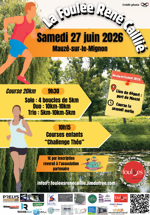 Affiche de La Foulée René Caillié, course à pied le samedi 27 juin 2026 à Mauzé-sur-le-Mignon