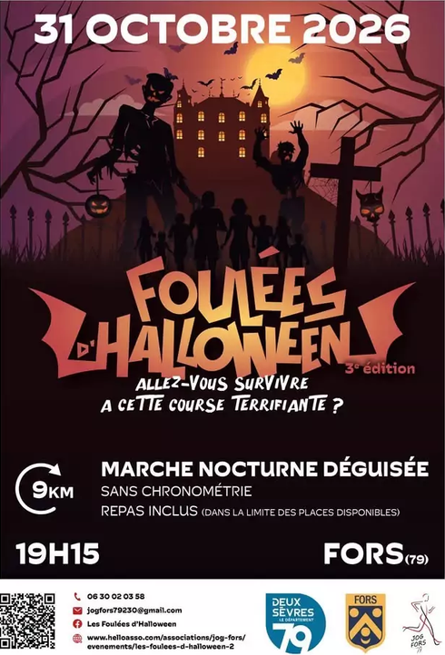Affiche des Foulées d'Halloween 2026 à Fors, 3e édition