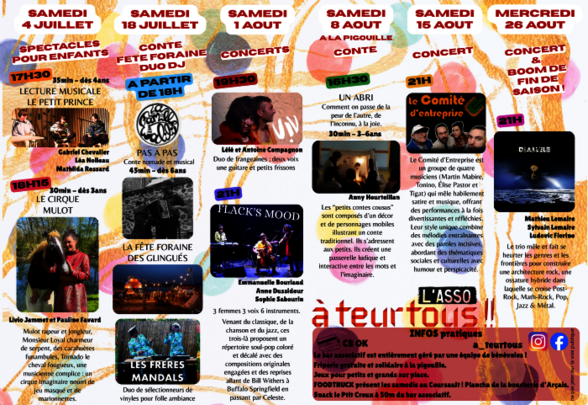 Affiche de la programmation estivale du bar associatif A Teurtous – été 2025 - Agrandir l'image, fenêtre modale